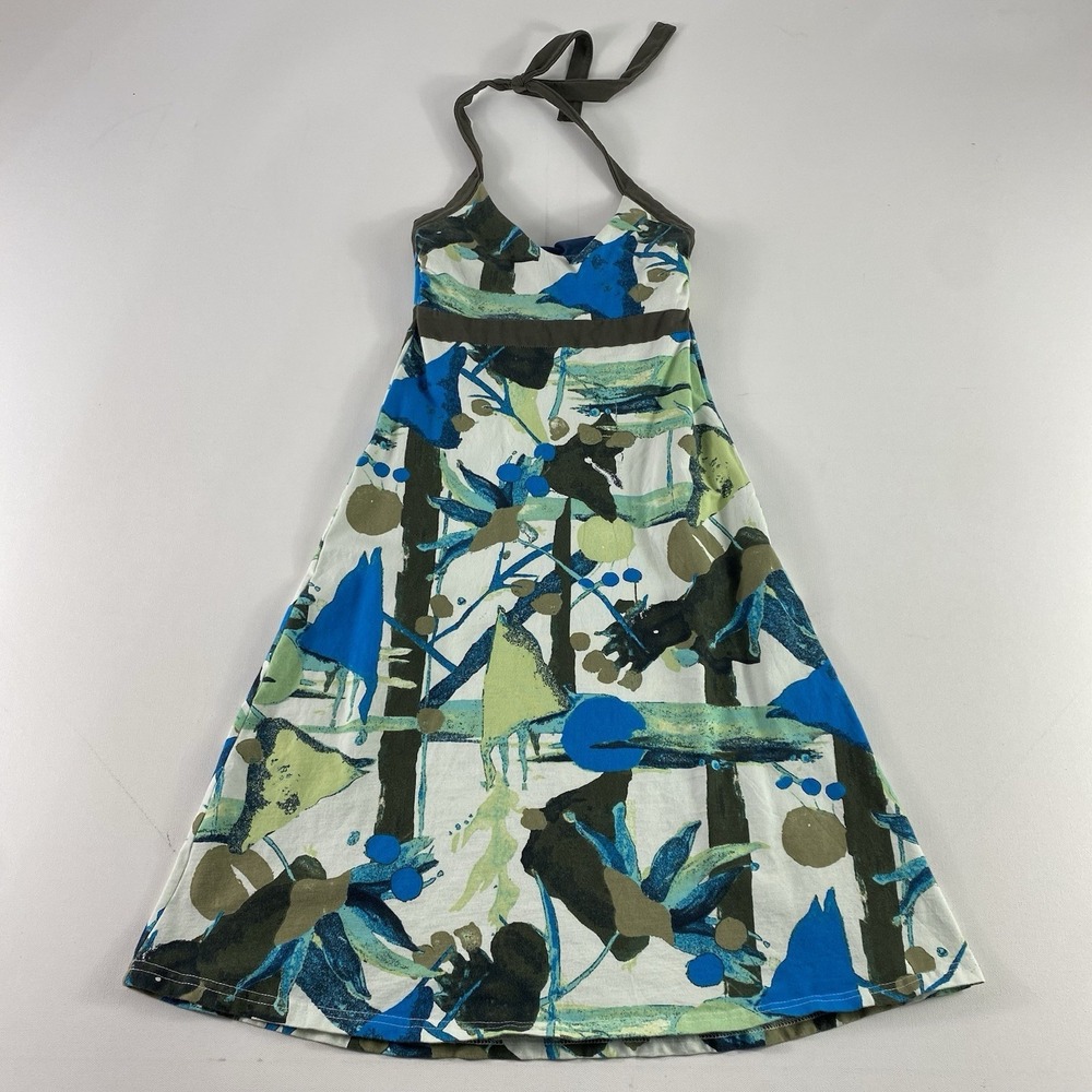 Patagonia Dress Womens XS Blue Green Abstract Halter Built In‎ Bra Stretch 58816